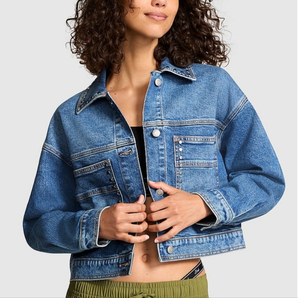 Denim By Pink Cropped Trucker Jacket*